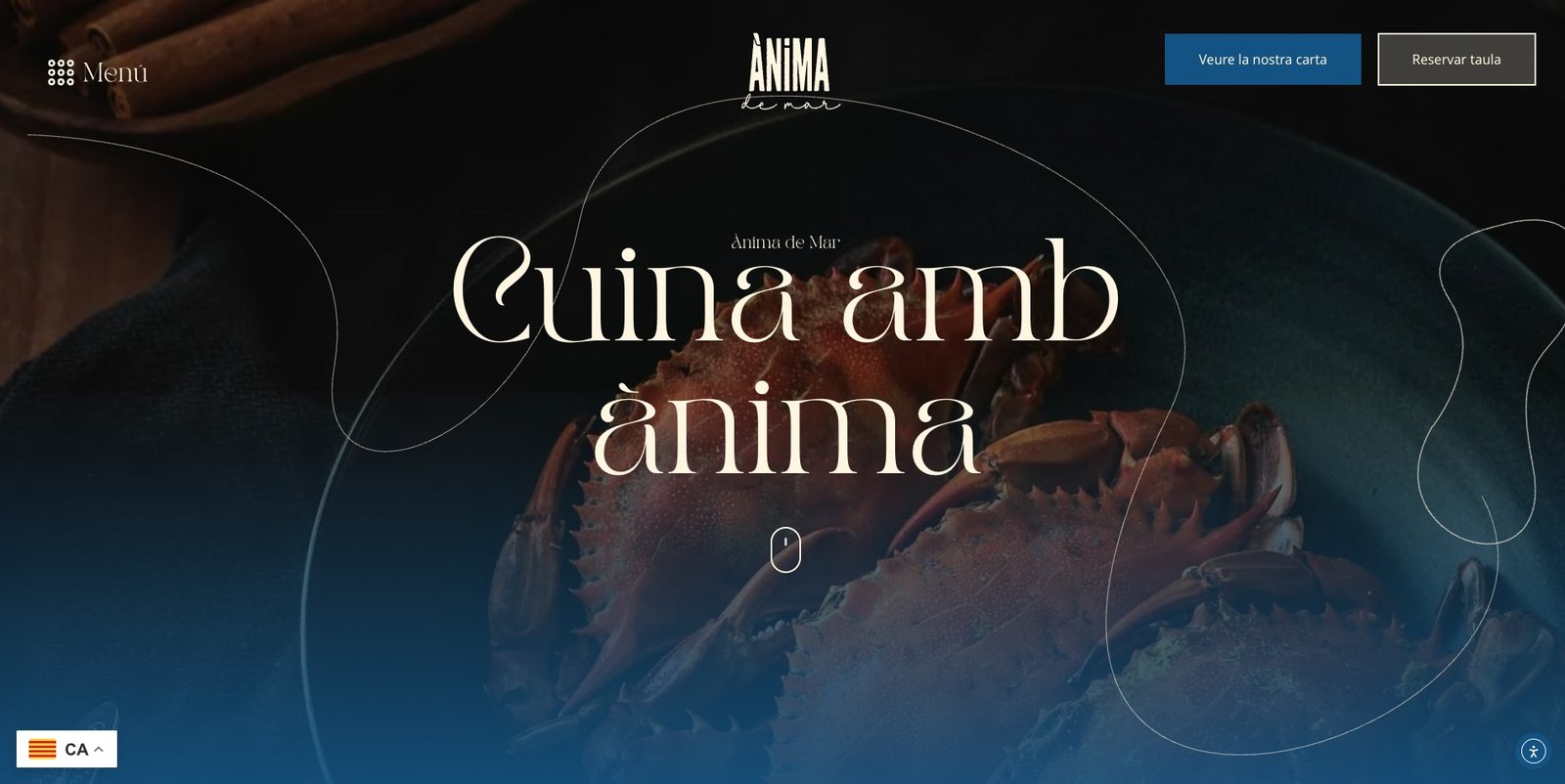 Página de inicio de Ánima de Mar: Cuina amb ànima, carta y reserva de mesa