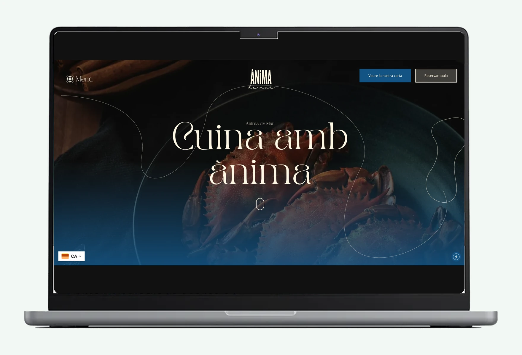 Web del restaurante Ánima de Mar presentada en un portátil